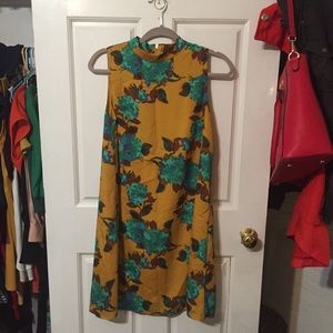 The Limited Mustard and Teal Floral Swing Dress